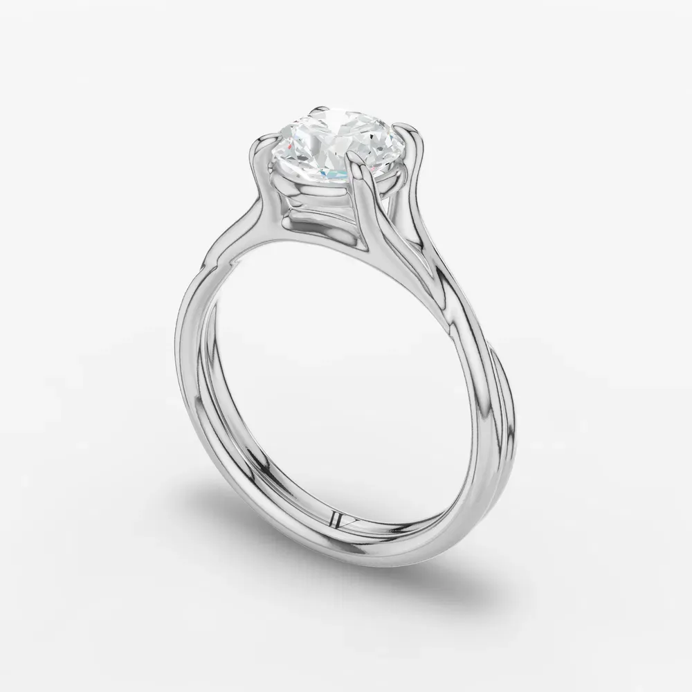 Certified 1 carat Lab Grown Diamond Round Cut Solitaire, Twist, Split Shank Engagement Ring in 14K White Gold-Iridell