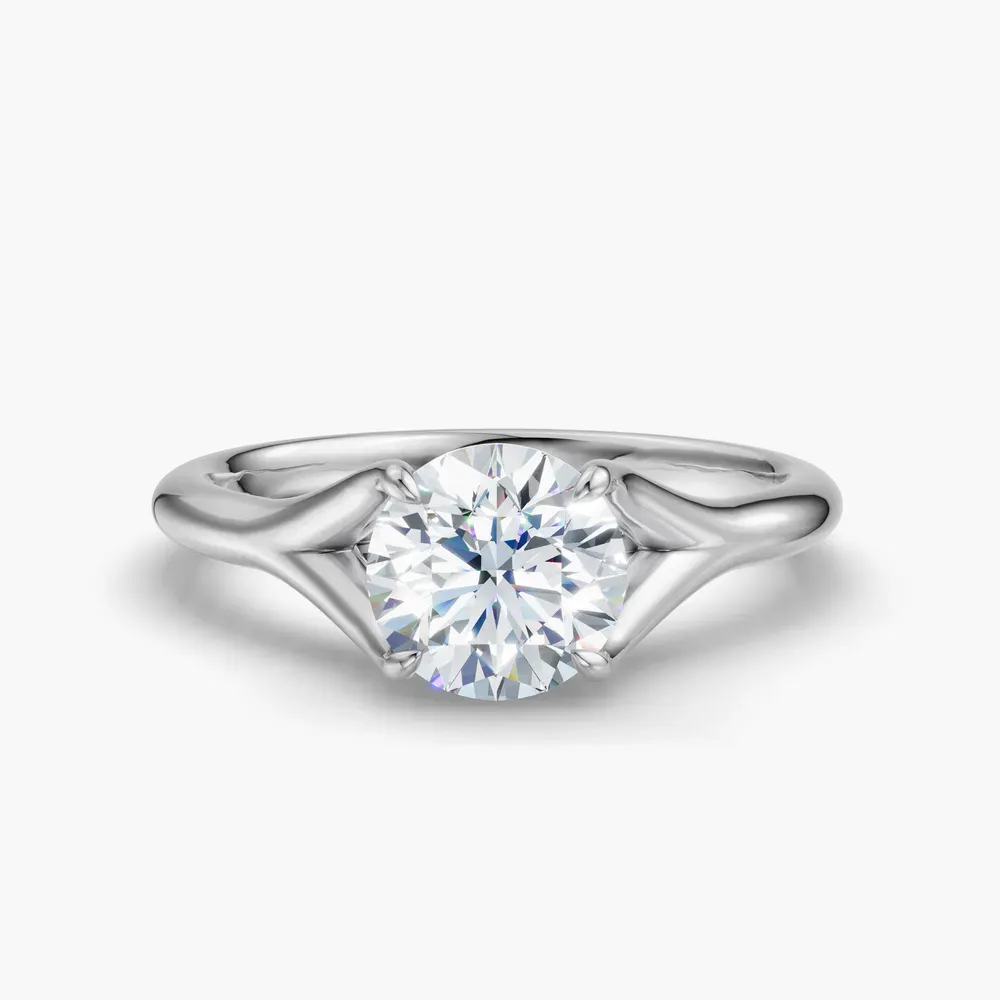 Certified 1 carat Lab Grown Diamond Round Cut Solitaire, Split Shank, Simple Engagement Ring in 14K White Gold-Zayfi