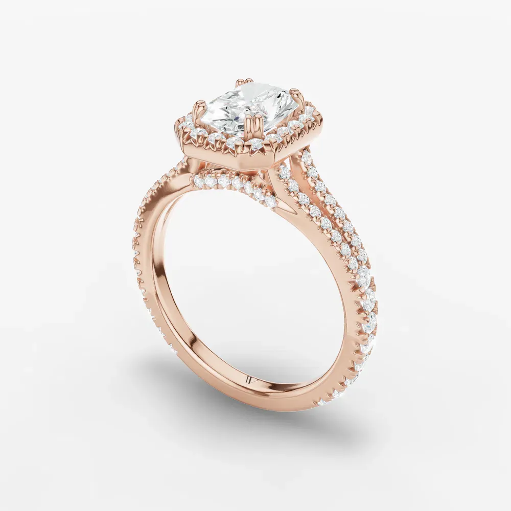 Certified 1 carat Lab Grown Diamond Radiant Cut Pavé, Halo, Cathedral Engagement Ring in 14K Rose Gold-Gexis