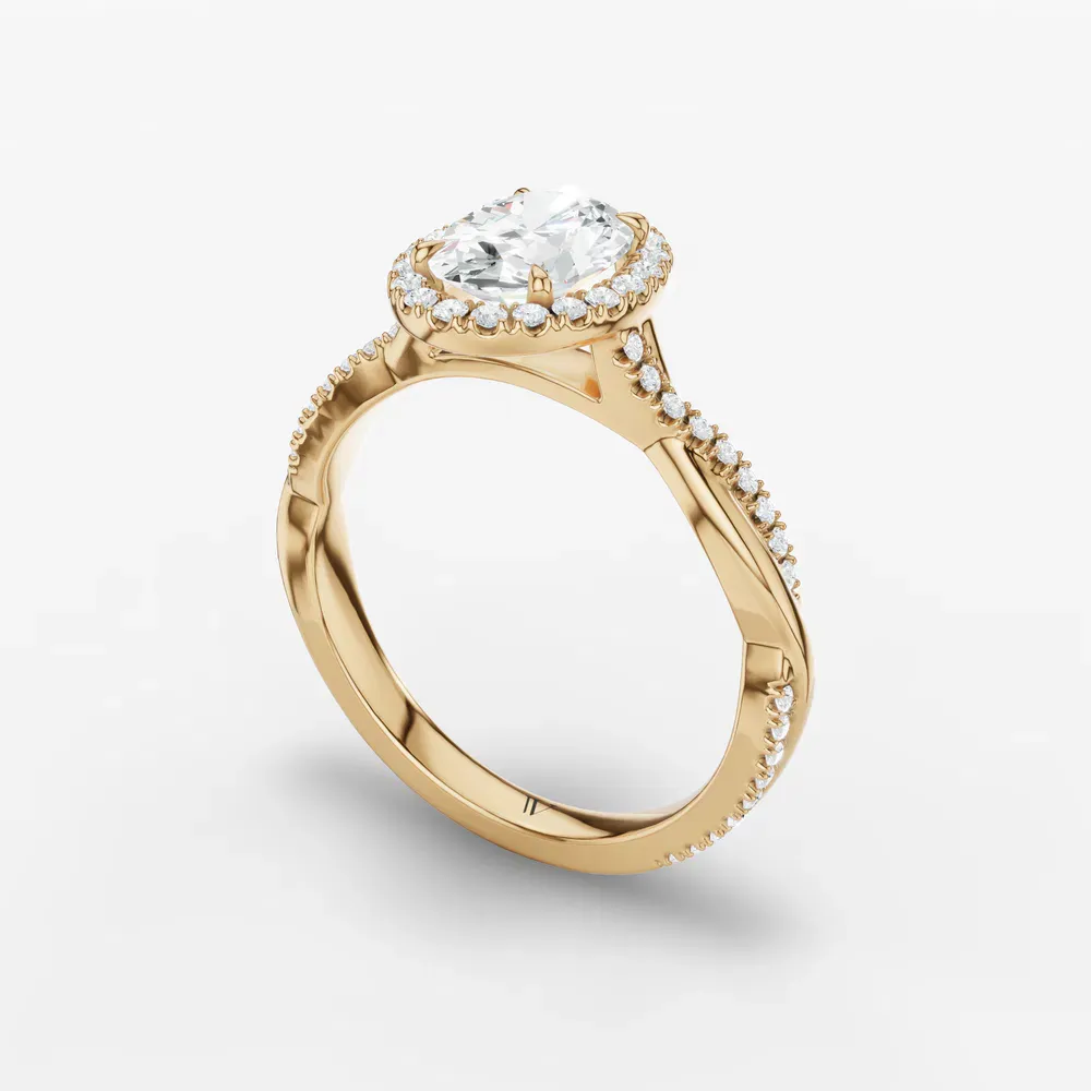 Certified 1 carat Lab Grown Diamond Oval Cut Twist, Cathedral, Pavé Engagement Ring in 14K Yellow Gold-Itic