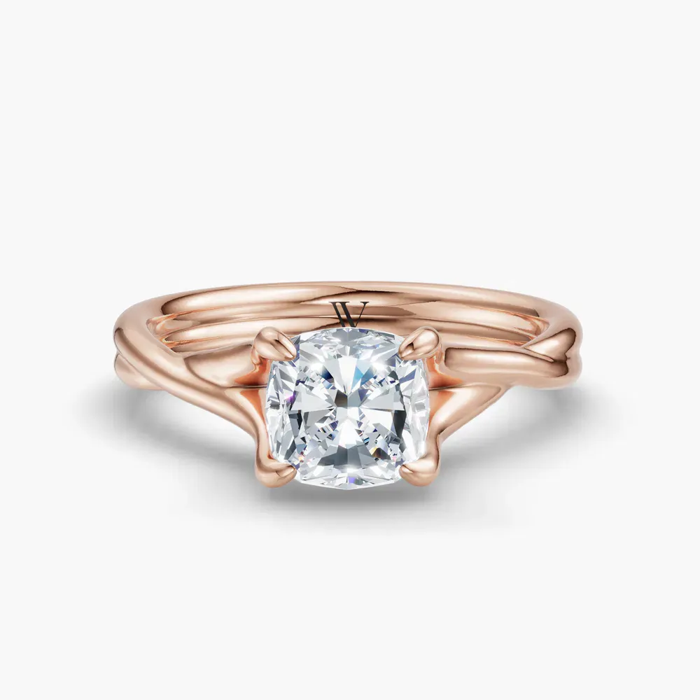 Certified 1 carat Lab Grown Diamond Cushion Cut Solitaire, Twist, Split Shank Engagement Ring in 14K Rose Gold-Iridell