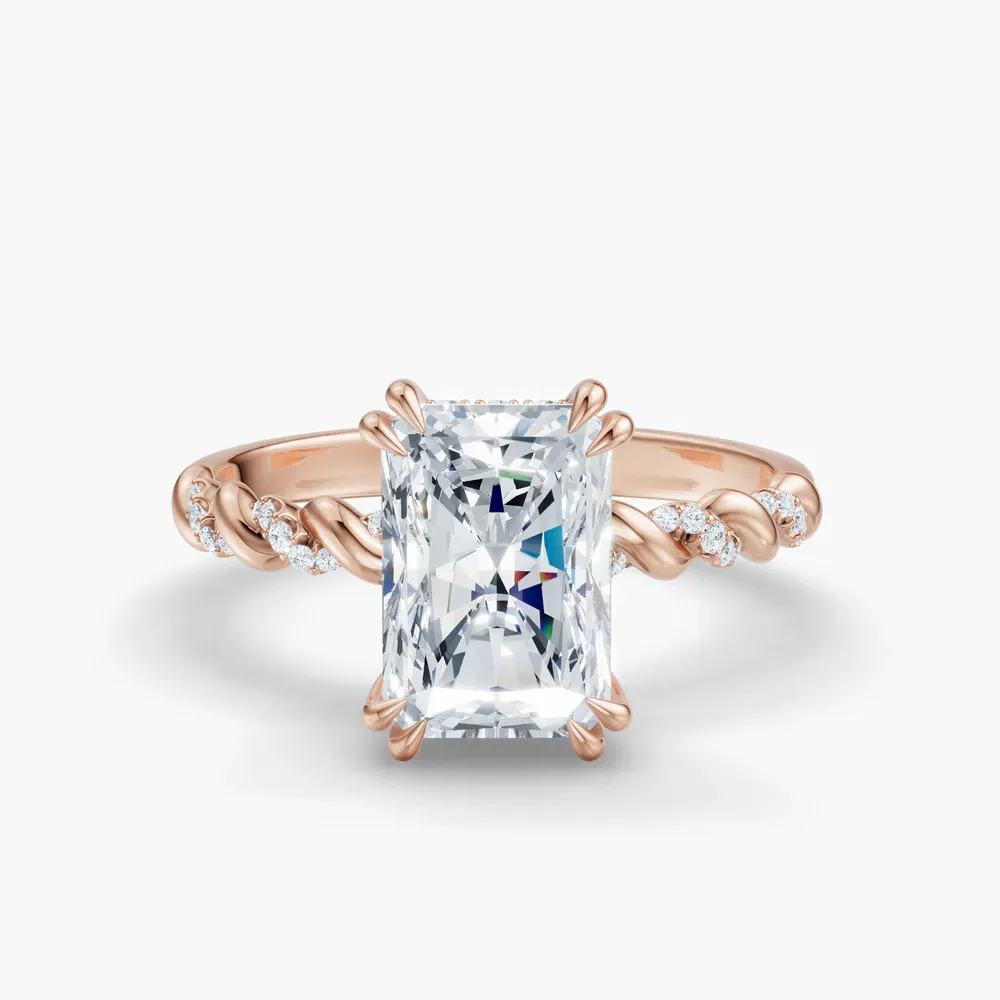 Certified 1 carat Lab Grown Diamond Radiant Cut Pavé, Hidden Halo, Twist Engagement Ring in 14K Rose Gold-Lior
