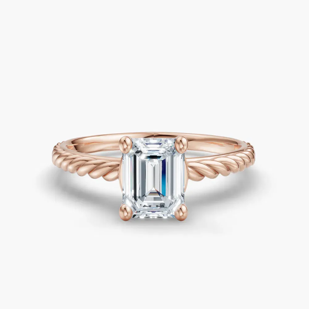 Certified 1 carat Lab Grown Diamond Emerald Cut Solitaire, Vintage, Cathedral Engagement Ring in 14K Rose Gold-Voss
