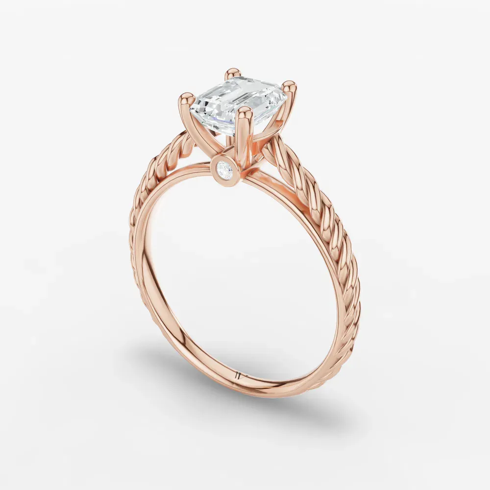 Certified 1 carat Lab Grown Diamond Emerald Cut Solitaire, Vintage, Cathedral Engagement Ring in 14K Rose Gold-Voss