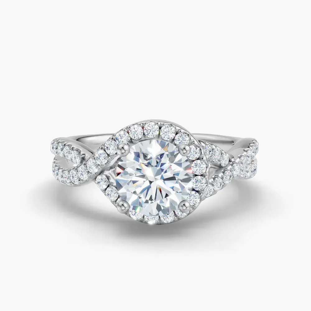Certified 1 carat Lab Grown Diamond Round Cut Unique, Pavé, Halo Engagement Ring in 14K White Gold-Stellune