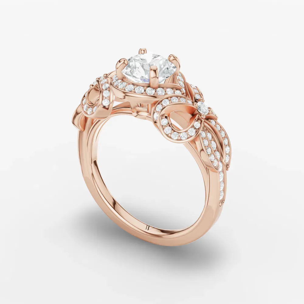 Certified 1 carat Lab Grown Diamond Round Cut Halo, Unique, Pavé Engagement Ring in 14K Rose Gold-Calista