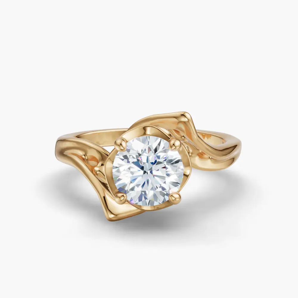 Certified 1 carat Lab Grown Diamond Round Cut Solitaire, Unique, Four Prong Engagement Ring in 14K Yellow Gold-Opalyn