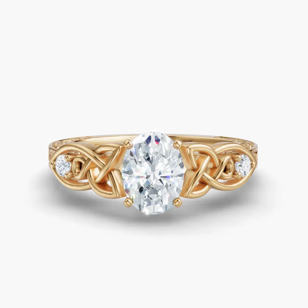 Certified 1 carat Lab Grown Diamond Oval Cut Vintage, Cathedral, Unique Engagement Ring in 14K Yellow Gold-Kael