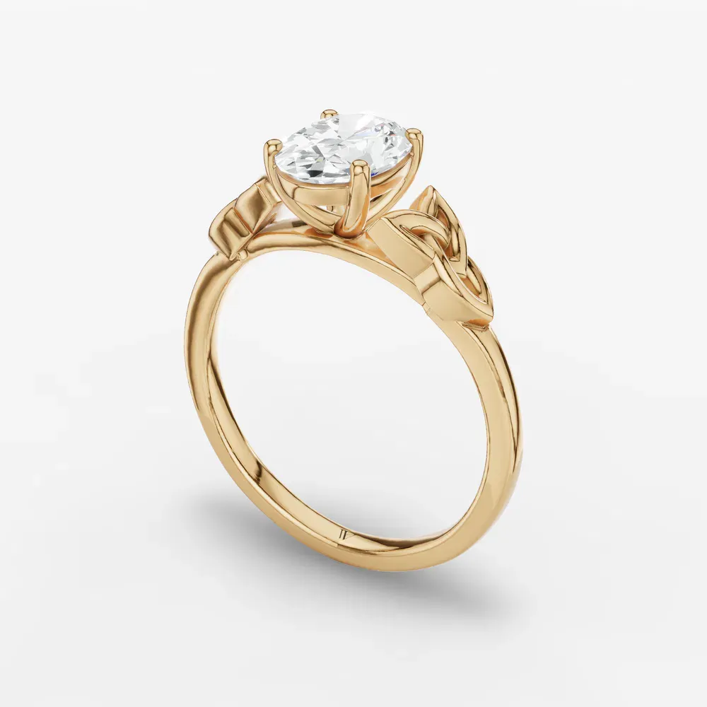 Certified 1 carat Lab Grown Diamond Oval Cut Solitaire, Cathedral, Celtic Engagement Ring in 14K Yellow Gold-Vire