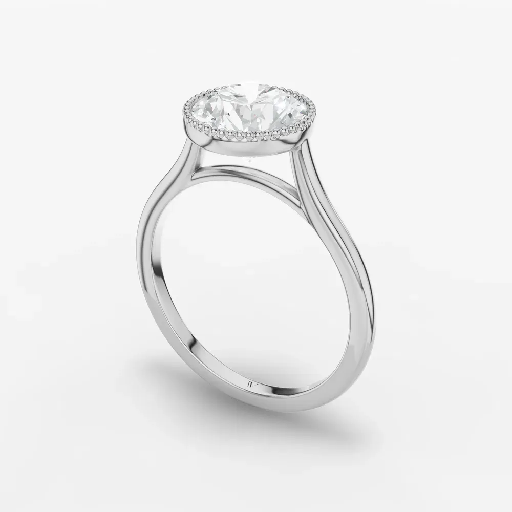Certified 1 carat Lab Grown Diamond Round Cut Solitaire, Milgrain, Cathedral Engagement Ring in 14K White Gold-Firen