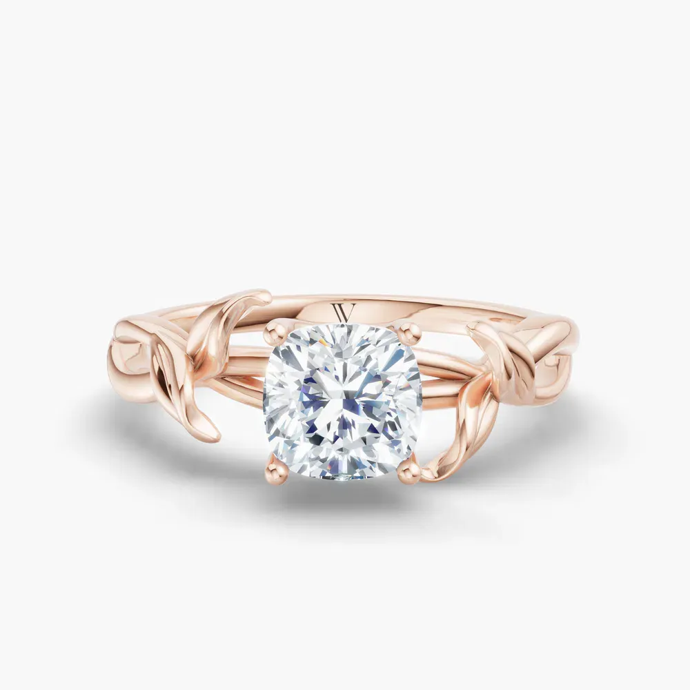 Certified 1 carat Lab Grown Diamond Cushion Cut Solitaire, Vintage, Split Shank Engagement Ring in 14K Rose Gold-Mirel