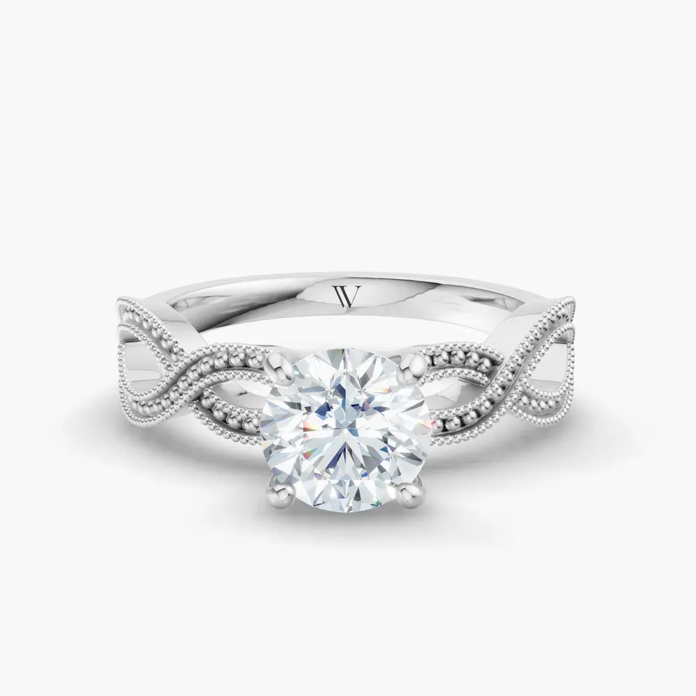 Certified 1 carat Lab Grown Diamond Round Cut Solitaire, Vintage, Unique Engagement Ring in 14K White Gold-Niva