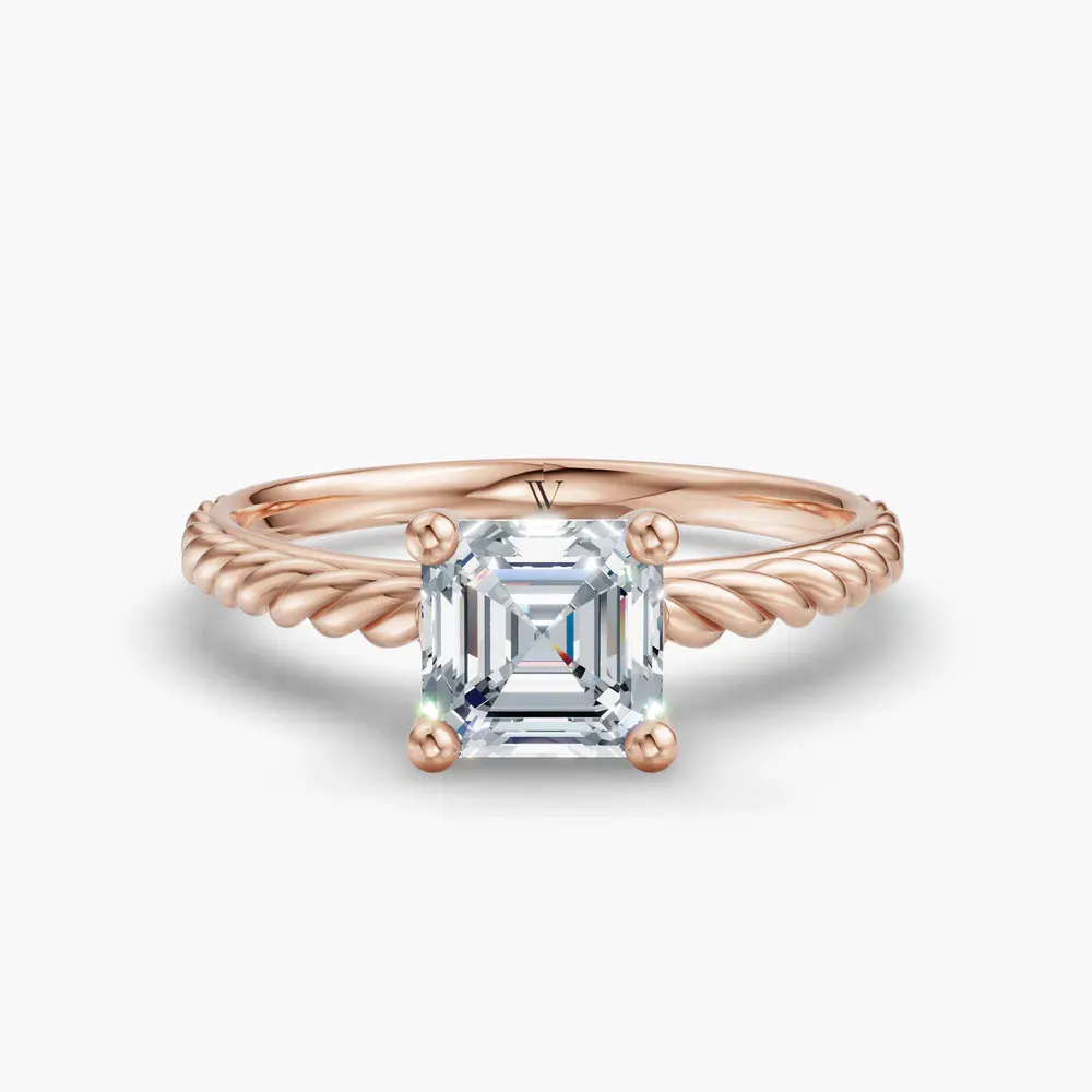 Certified 1 carat Lab Grown Diamond Asscher Cut Solitaire, Vintage, Cathedral Engagement Ring in 14K Rose Gold-Voss