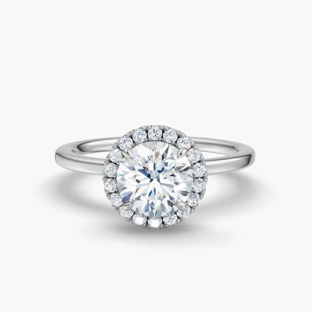 Certified 1 carat Lab Grown Diamond Round Cut Halo, Hidden Halo, Four Prong Engagement Ring in 18K White Gold-Elite Noctil