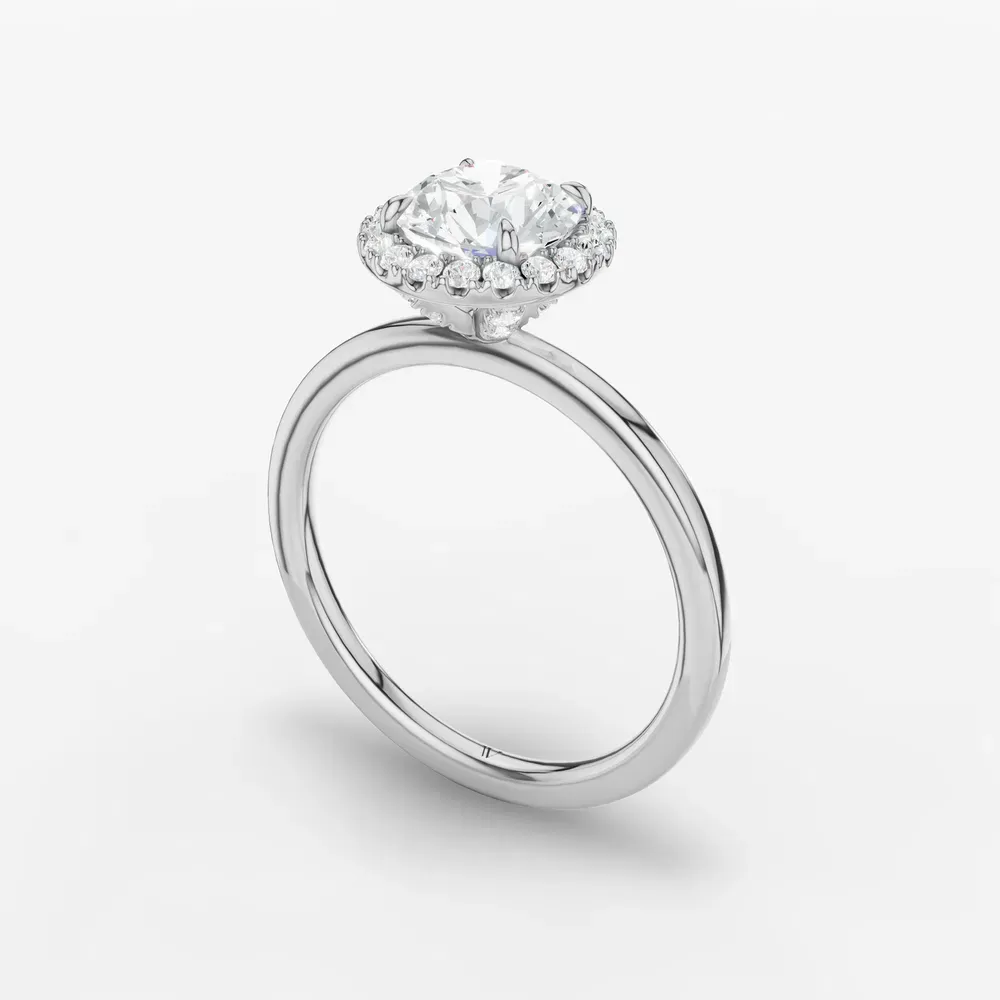Certified 1 carat Lab Grown Diamond Round Cut Halo, Hidden Halo, Four Prong Engagement Ring in 18K White Gold-Elite Noctil
