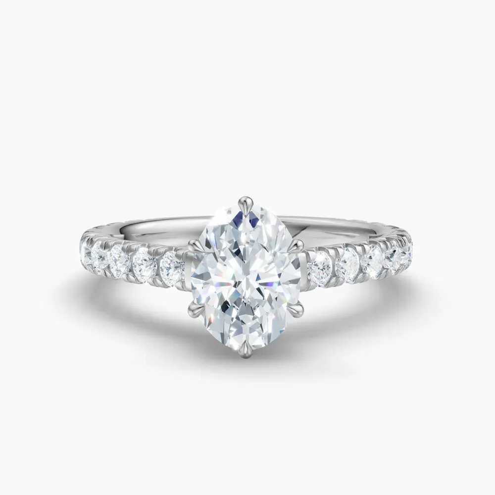 Certified 1 carat Lab Grown Diamond Oval Cut Pavé, Cathedral, Low profile Engagement Ring in 14K White Gold-Isuo