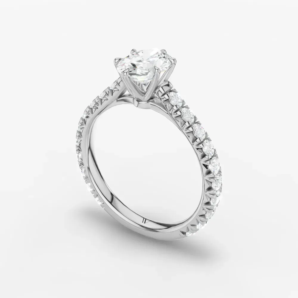 Certified 1 carat Lab Grown Diamond Oval Cut Pavé, Cathedral, Low profile Engagement Ring in 14K White Gold-Isuo