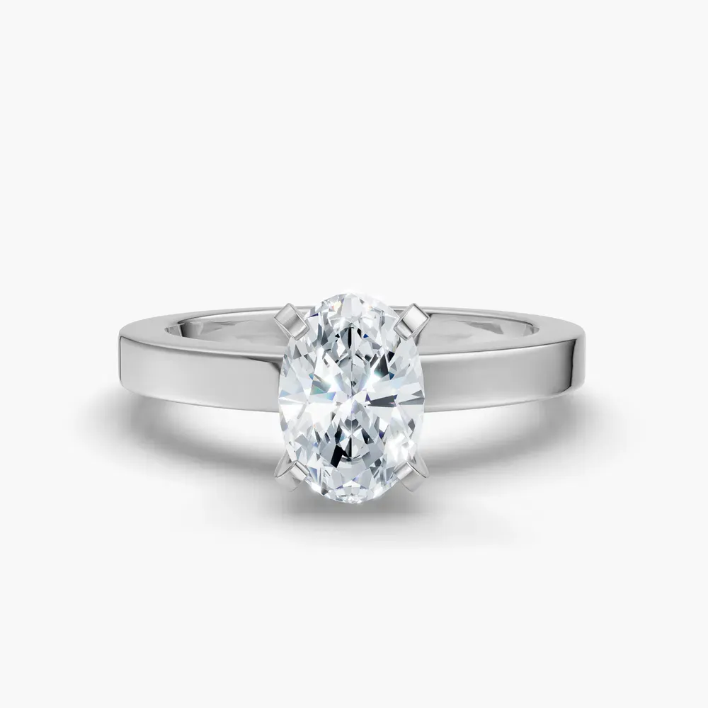 Certified 1 carat Lab Grown Diamond Oval Cut Solitaire, Classic, Simple Engagement Ring in 18K White Gold-Elun