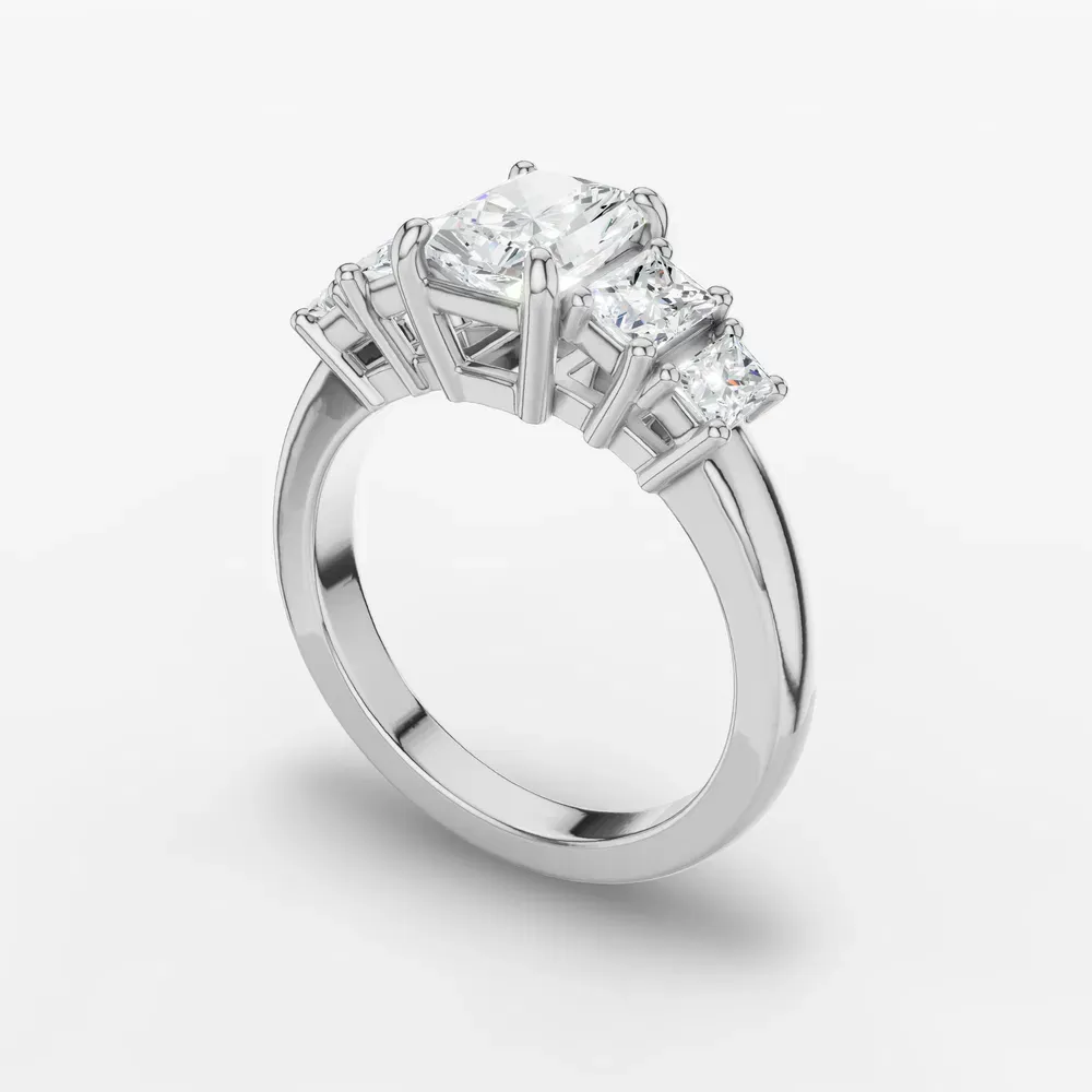Certified 1 carat Lab Grown Diamond Radiant Cut Five Stone, Side Stone Engagement Ring in 14K White Gold-Velaris