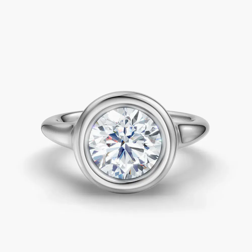 Certified 1 carat Lab Grown Diamond Round Cut Solitaire, Bezel Engagement Ring in 14K White Gold-Zayn
