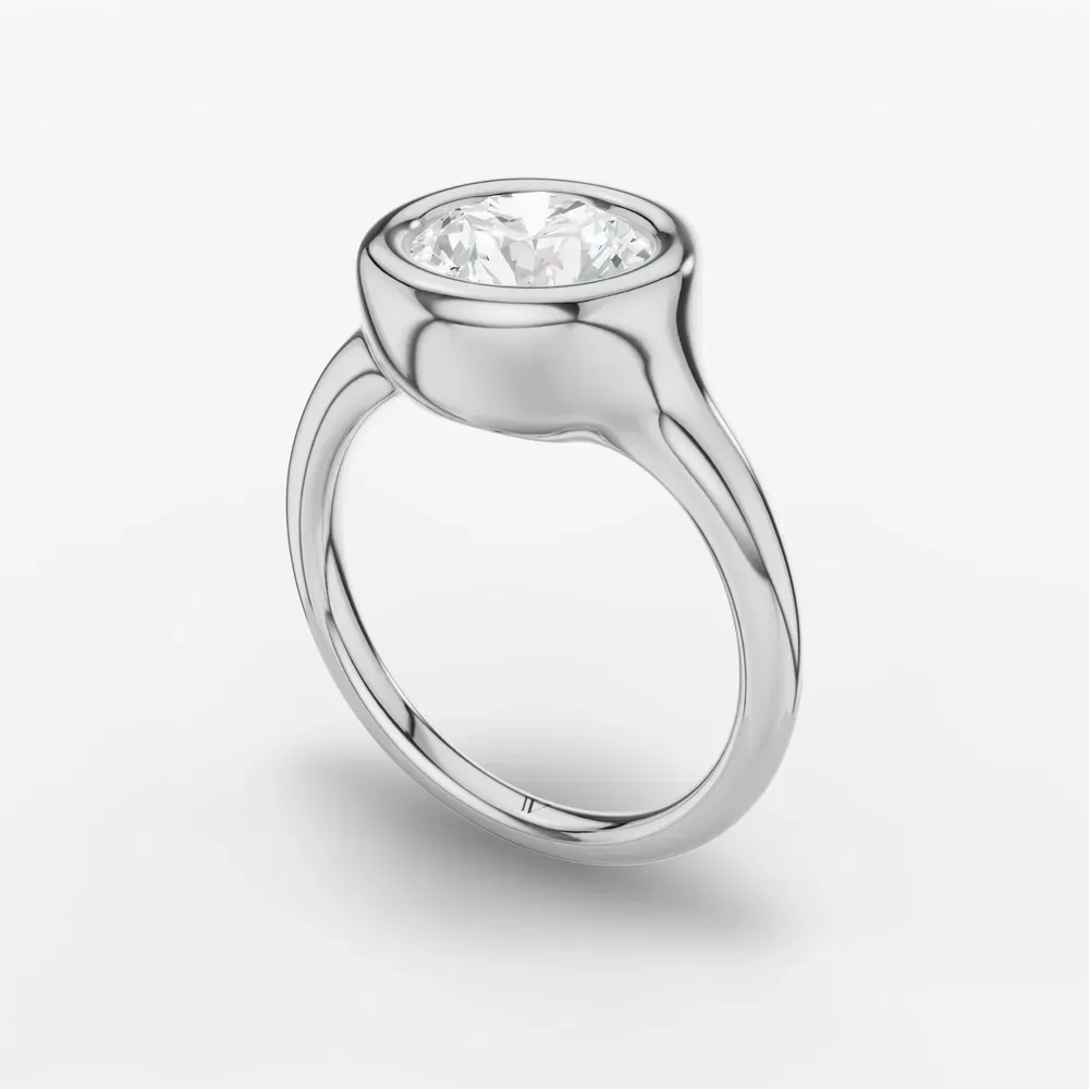 Certified 1 carat Lab Grown Diamond Round Cut Solitaire, Bezel Engagement Ring in 14K White Gold-Zayn
