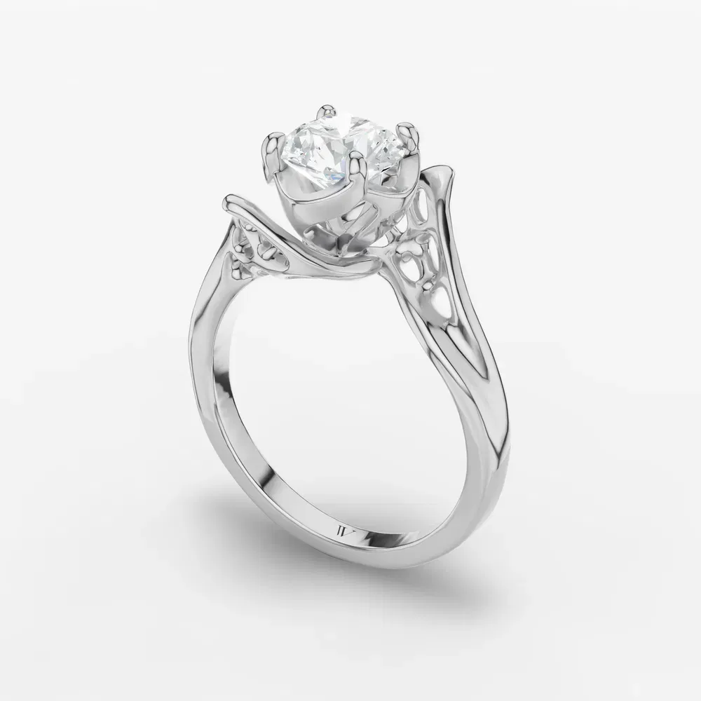 Certified 1 carat Lab Grown Diamond Round Cut Solitaire, Unique, Four Prong Engagement Ring in 14K White Gold-Opalyn