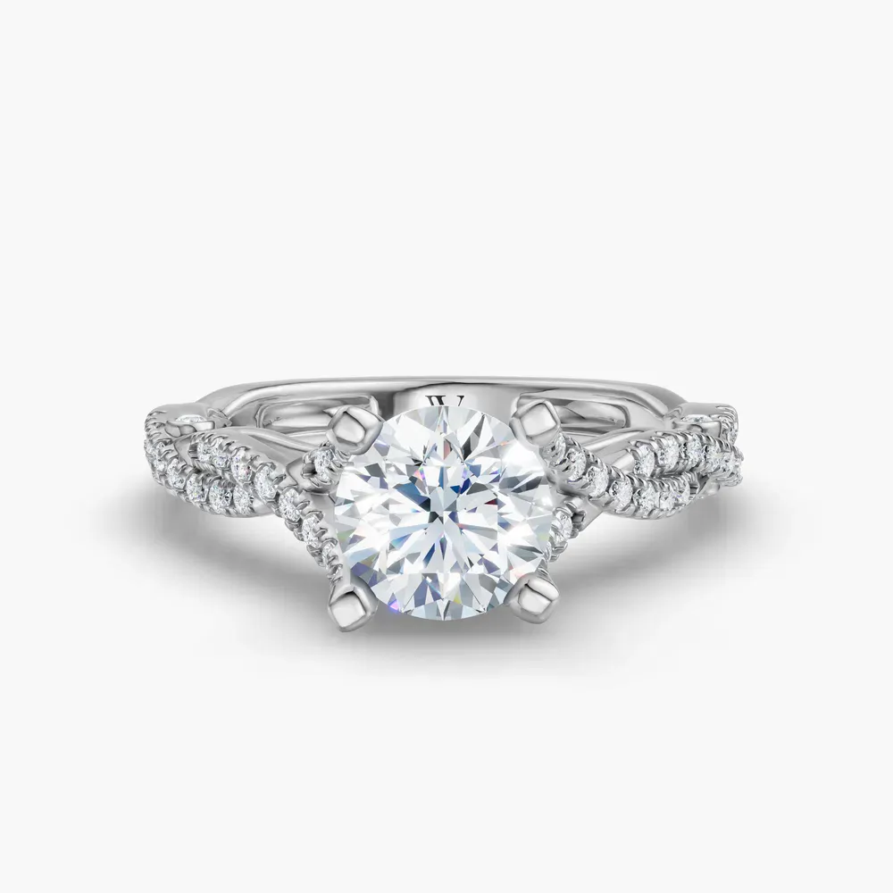 Certified 1 carat Lab Grown Diamond Round Cut Pavé, Twist, Split Shank Engagement Ring in 18K White Gold-Firova