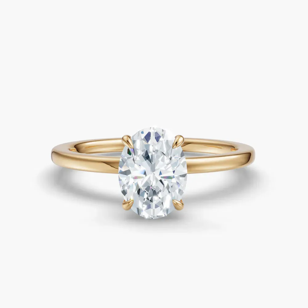 Certified 1 carat Lab Grown Diamond Oval Cut Hidden Halo Engagement Ring in 18K Yellow Gold-Helia