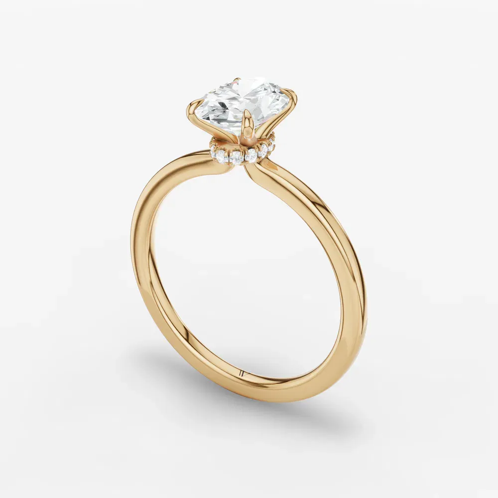Certified 1 carat Lab Grown Diamond Oval Cut Hidden Halo Engagement Ring in 18K Yellow Gold-Helia