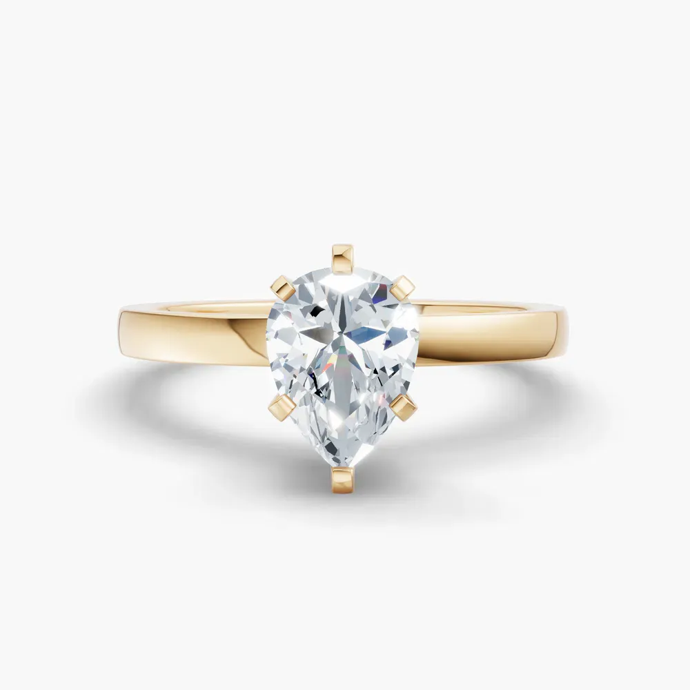 Certified 1 carat Lab Grown Diamond Pear Cut Solitaire, Classic, Simple Engagement Ring in 18K Yellow Gold-Ocea