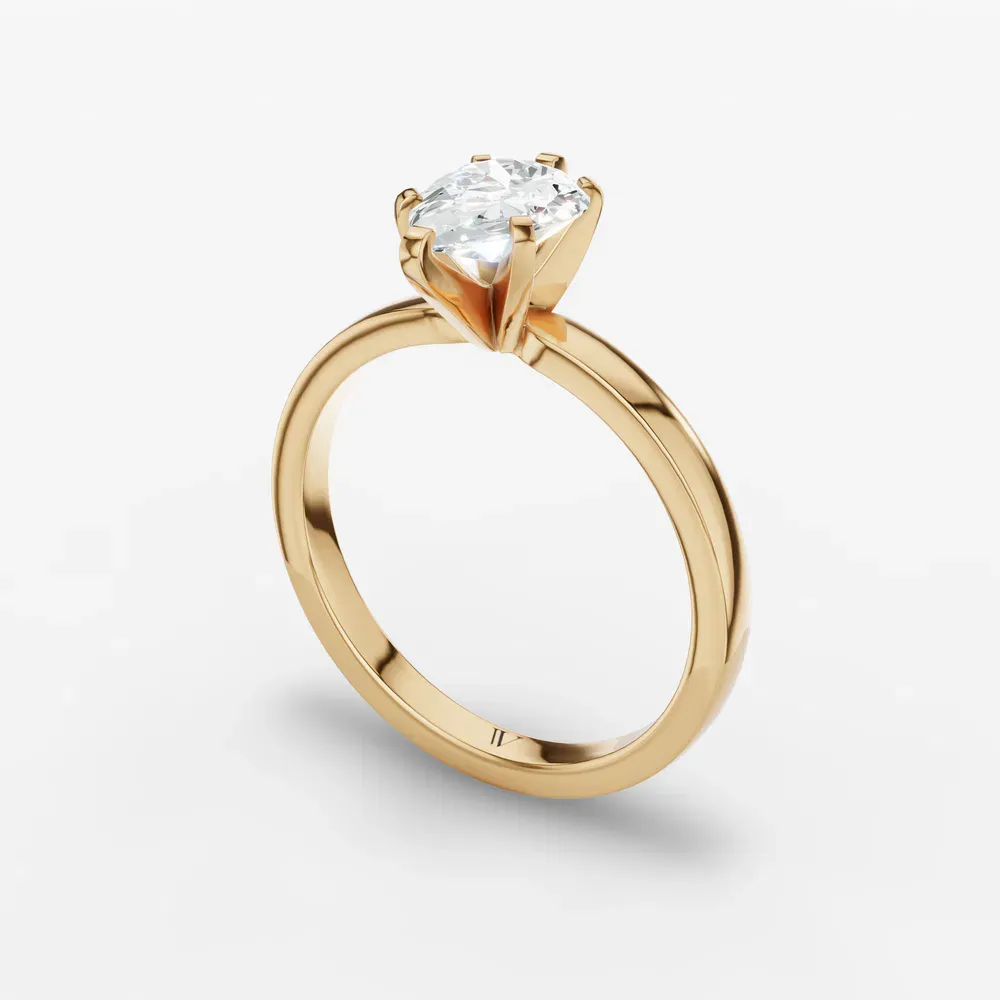 Certified 1 carat Lab Grown Diamond Pear Cut Solitaire, Classic, Simple Engagement Ring in 18K Yellow Gold-Ocea