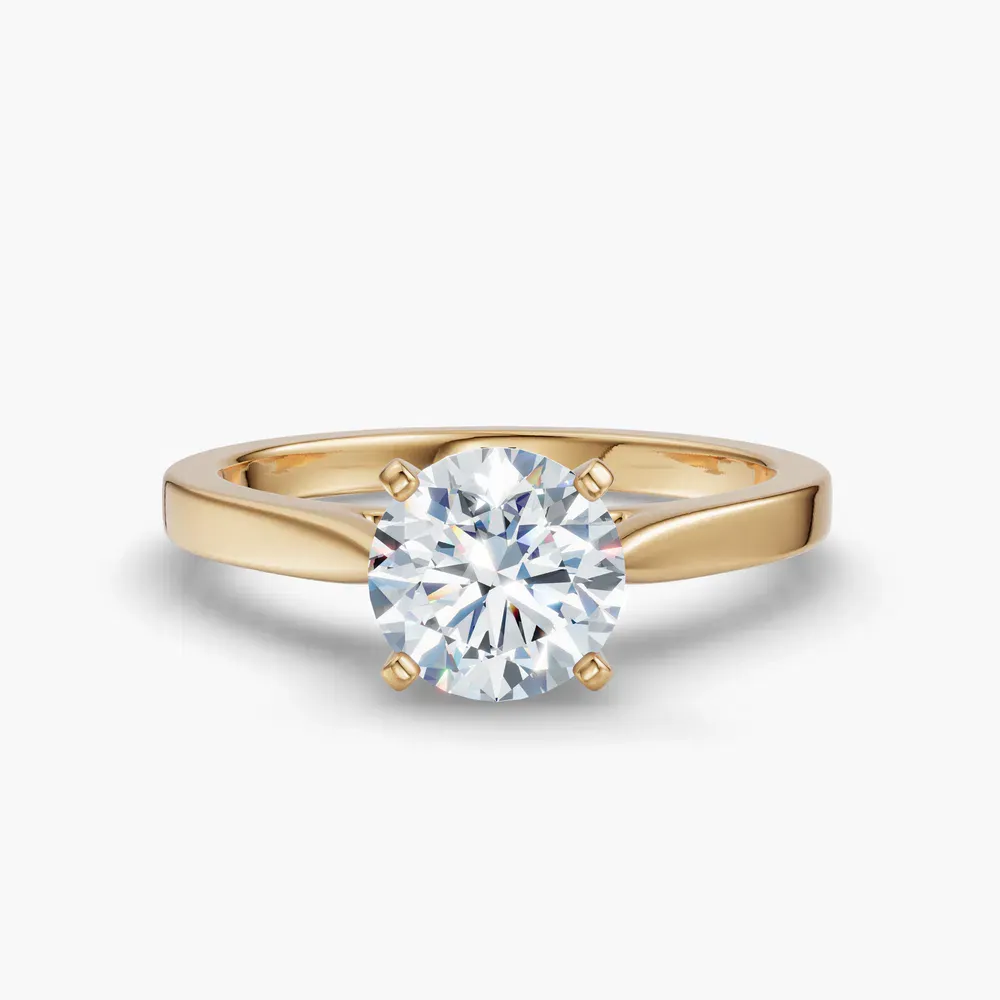 Certified 1 carat Lab Grown Diamond Round Cut Solitaire, Cathedral, Four Prong Engagement Ring in 14K Yellow Gold-Saga