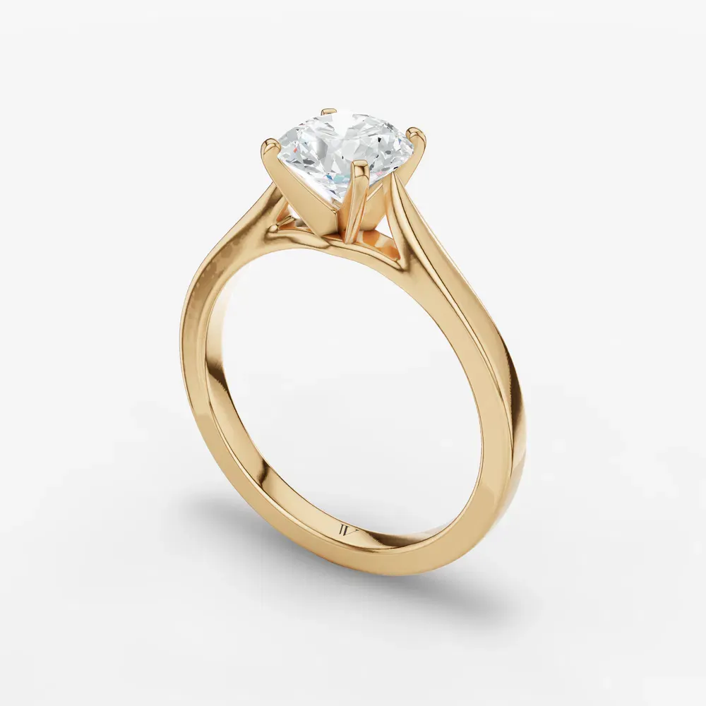 Certified 1 carat Lab Grown Diamond Round Cut Solitaire, Cathedral, Four Prong Engagement Ring in 14K Yellow Gold-Saga