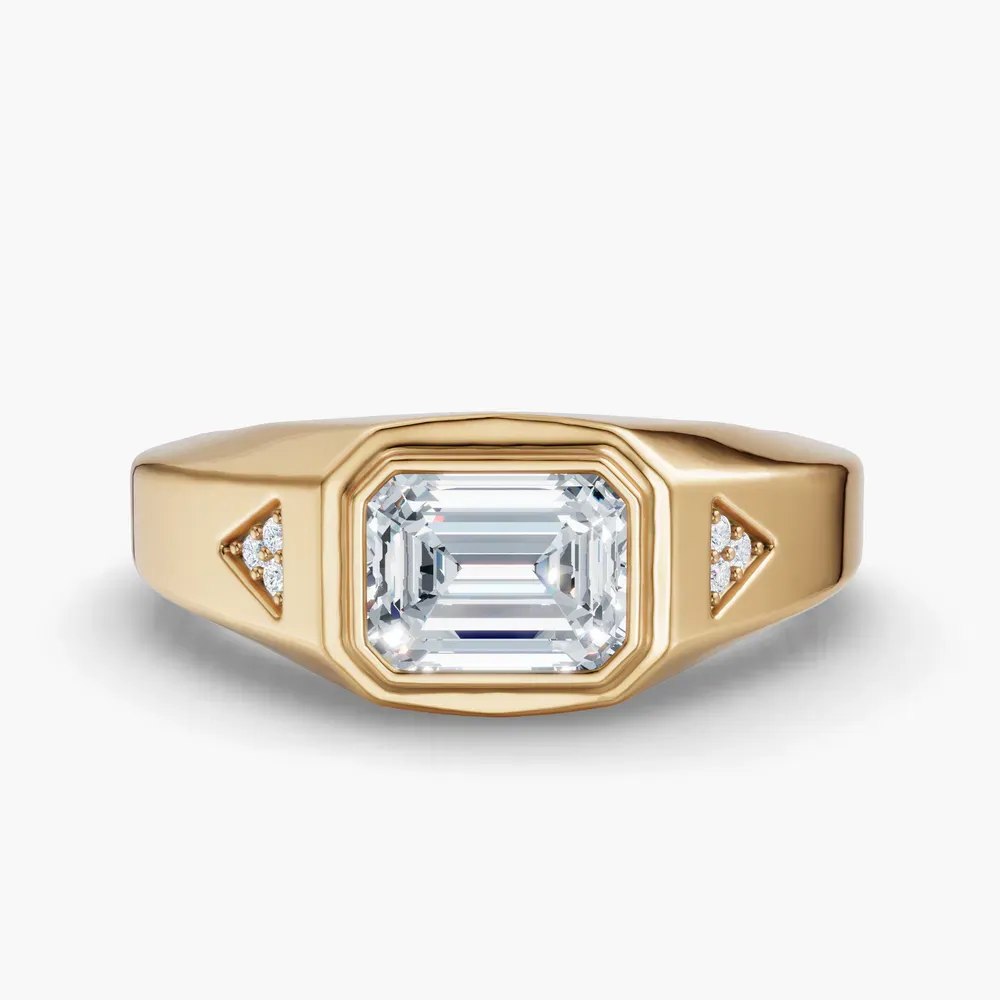 Certified 1 carat Lab Grown Diamond Emerald Cut Men's Engagement Ring in 18K Yellow Gold-Gravity