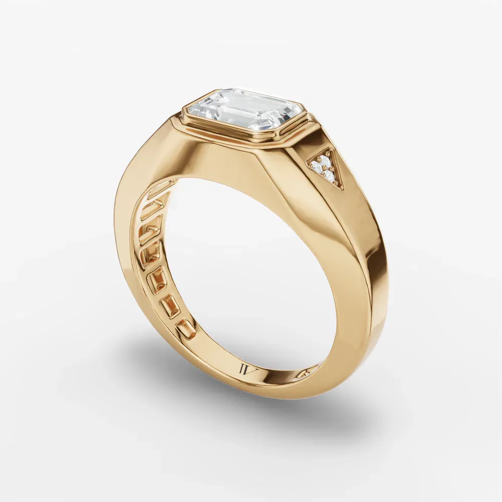 Certified 1 carat Lab Grown Diamond Emerald Cut Men's Engagement Ring in 18K Yellow Gold-Gravity