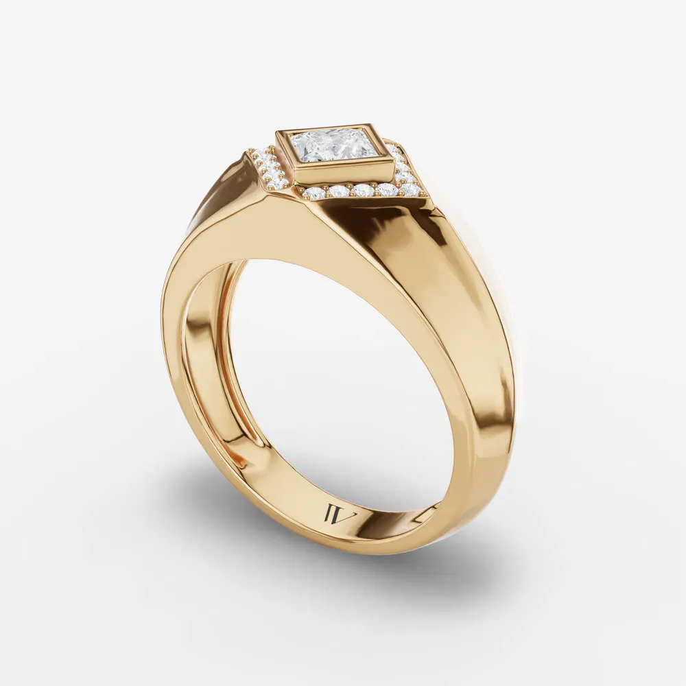 Certified 0.5 carat Lab Grown Diamond Princess Cut Men's Engagement Ring in 14K Yellow Gold-Edge