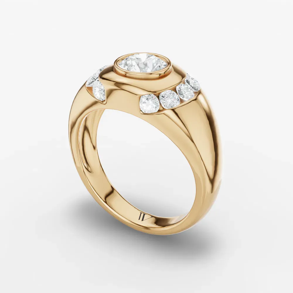 Certified 1 carat Lab Grown Diamond Round Cut Men's Engagement Ring in 18K Yellow Gold-Selen