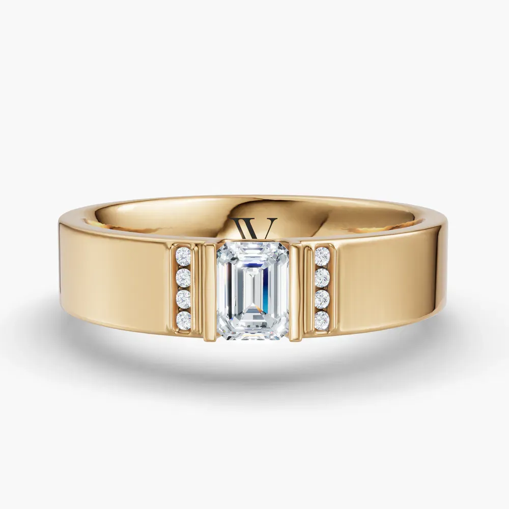 Certified 0.5 carat Lab Grown Diamond Emerald Cut Men's Engagement Ring in 18K Yellow Gold-Zirra