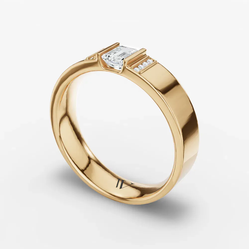 Certified 0.5 carat Lab Grown Diamond Emerald Cut Men's Engagement Ring in 18K Yellow Gold-Zirra