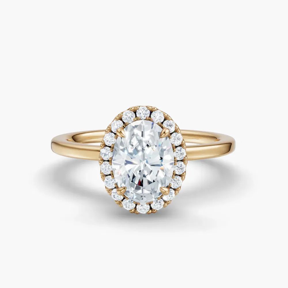 Certified 1 carat Lab Grown Diamond Oval Cut Halo, Hidden Halo Engagement Ring in 14K Yellow Gold-Elite Noctil
