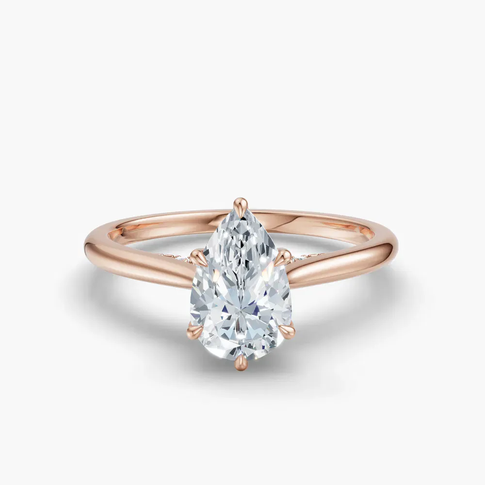 Certified 1 carat Lab Grown Diamond Pear Cut Hidden Halo, Cathedral, Solitaire Engagement Ring in 14K Rose Gold-Wrenq