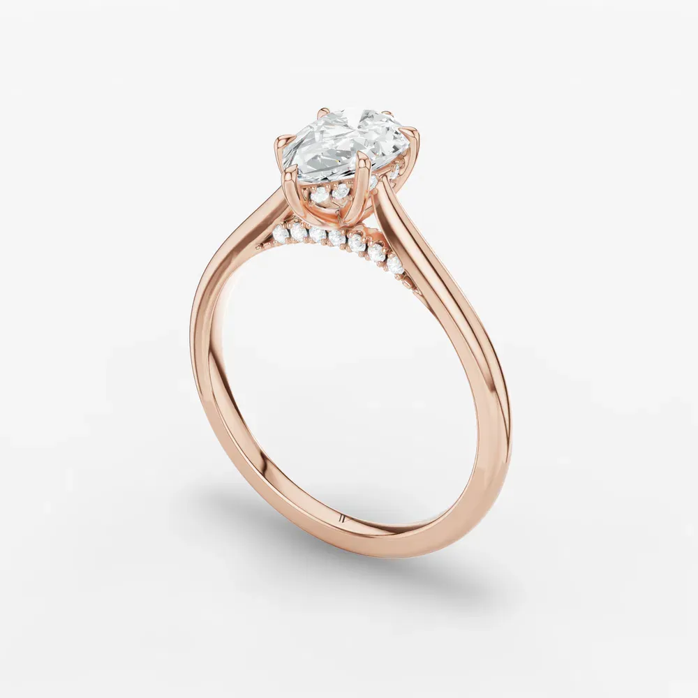 Certified 1 carat Lab Grown Diamond Pear Cut Hidden Halo, Cathedral, Solitaire Engagement Ring in 14K Rose Gold-Wrenq