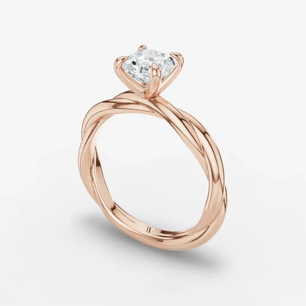 Certified 1 carat Lab Grown Diamond Asscher Cut Solitaire, Twist Engagement Ring in 14K Rose Gold-Fyora