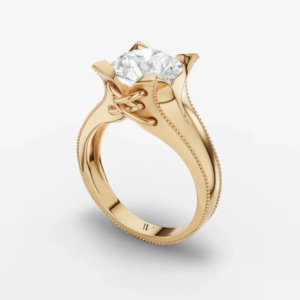 Certified 1 carat Lab Grown Diamond Round Cut Solitaire, Twist, Milgrain Engagement Ring in 14K Yellow Gold-Ivryn