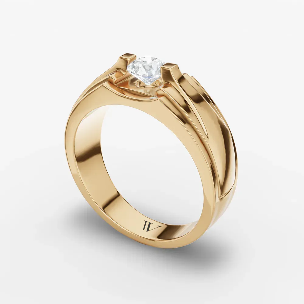Certified 0.5 carat Lab Grown Diamond Round Cut Men's Engagement Ring in 14K Yellow Gold-Krynex