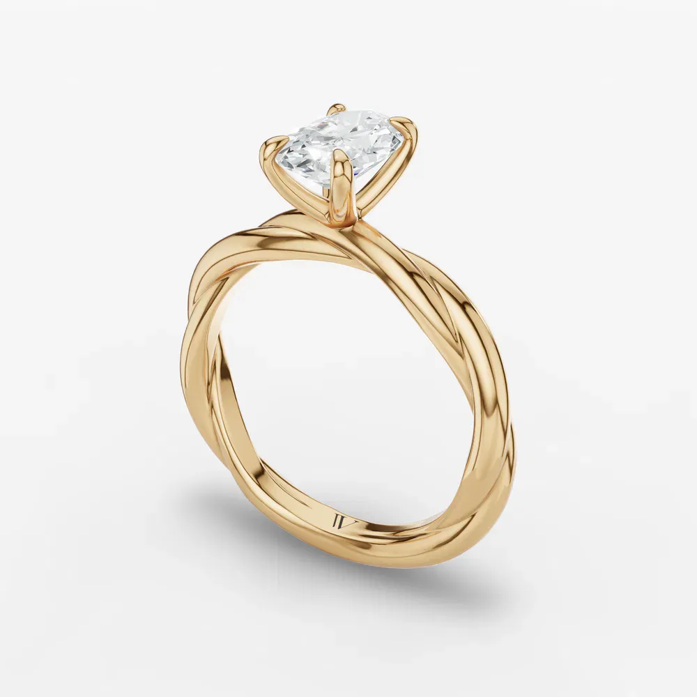 Certified 1 carat Lab Grown Diamond Oval Cut Solitaire, Twist Engagement Ring in 14K Yellow Gold-Fyora