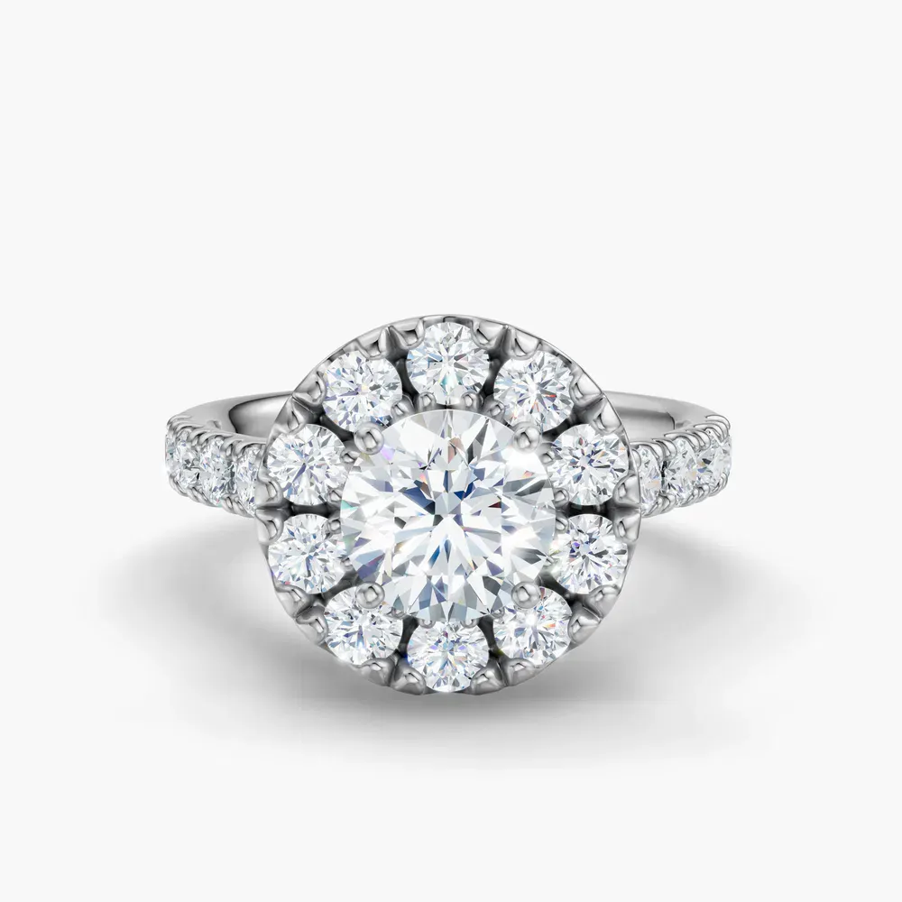 Certified 1 carat Lab Grown Diamond Round Cut Halo, Pavé, Cathedral Engagement Ring in 14K White Gold-Astrid