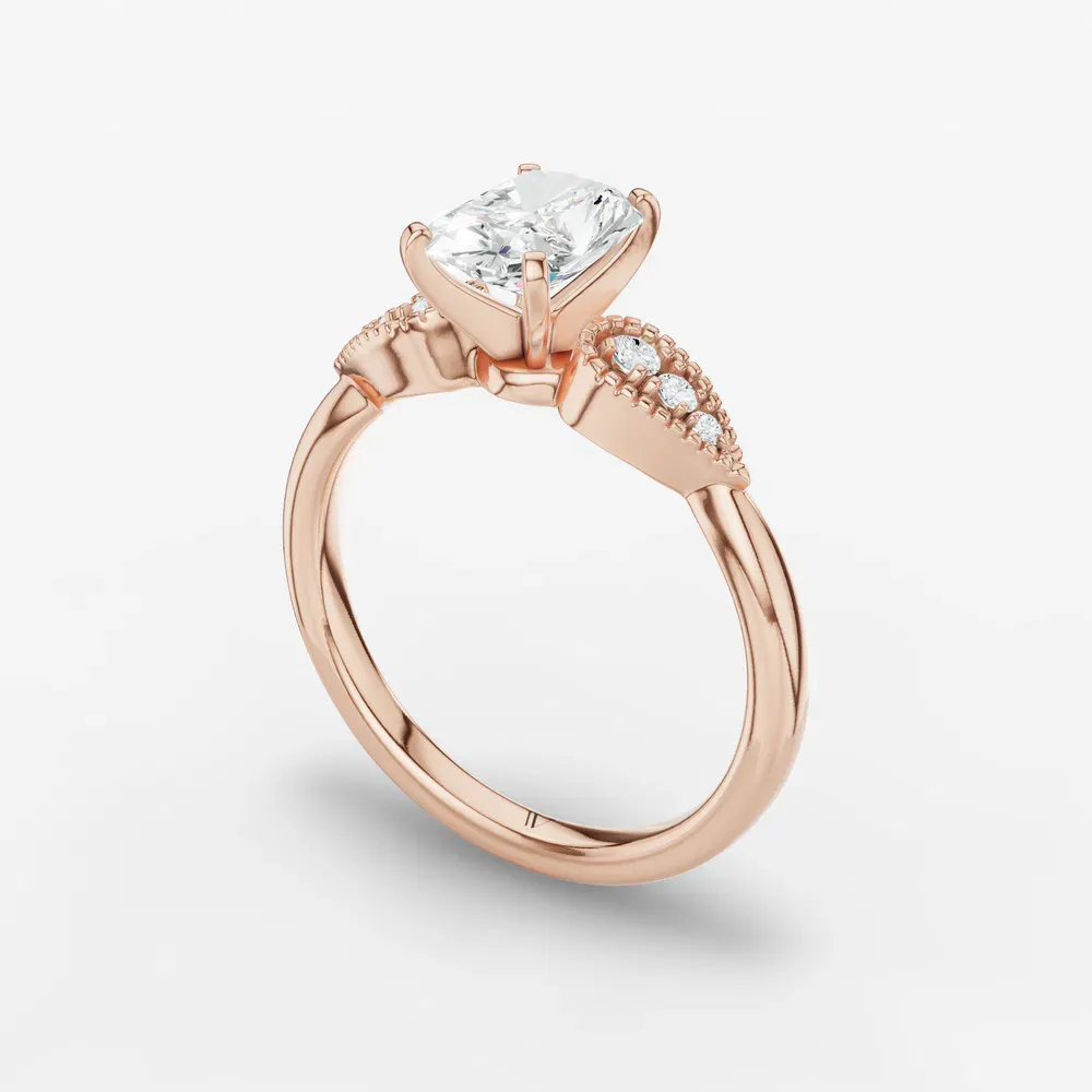 Certified 1 carat Lab Grown Diamond Radiant Cut Milgrain, Vintage, Side Stone Engagement Ring in 14K Rose Gold-Yerlin