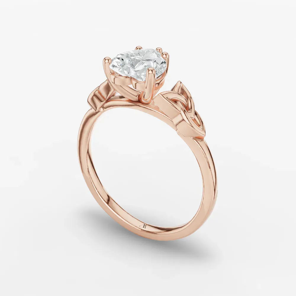 Certified 1 carat Lab Grown Diamond Heart Cut Solitaire, Cathedral, Celtic Engagement Ring in 14K Rose Gold-Vire