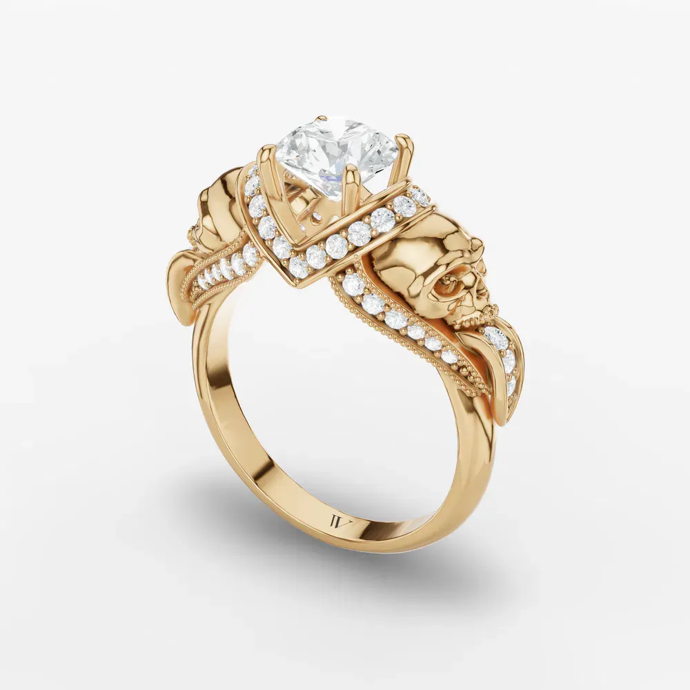 Certified 1 carat Lab Grown Diamond Round Cut Gothic, Milgrain, Side Stone Engagement Ring in 14K Yellow Gold-Coralie
